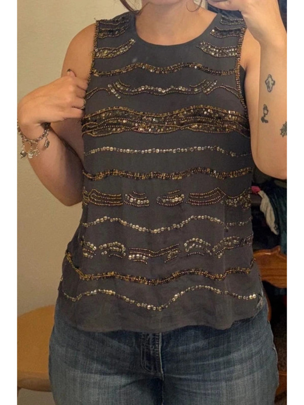 BKE Couture y2k gray fitted beaded tank